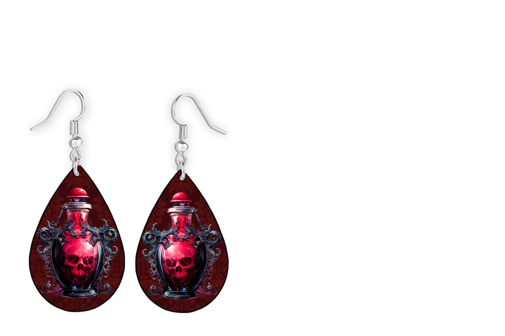 Red Poison Skull Teardrop Earrings