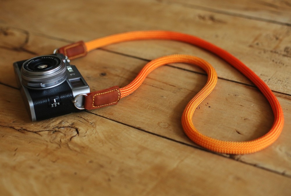 Handmade camera neck shoulder strap orange strong climbing rope