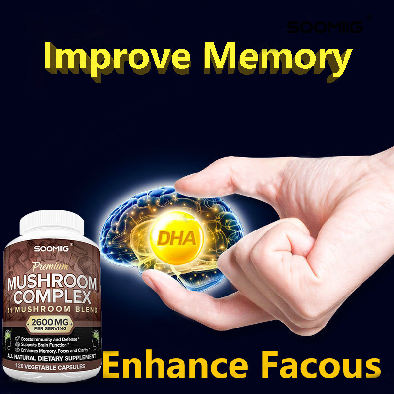Mushroom Complex 120 Capsules Improve Memory Immune Focus Health Brain Support