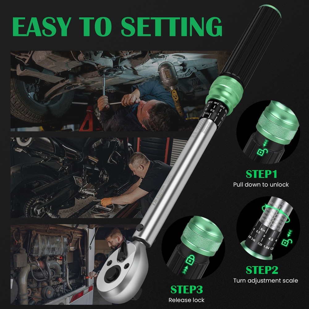 3/8'' Drive 5-60N.m Precise Double Scale Torque Wrench Set Bike Socket Spanner