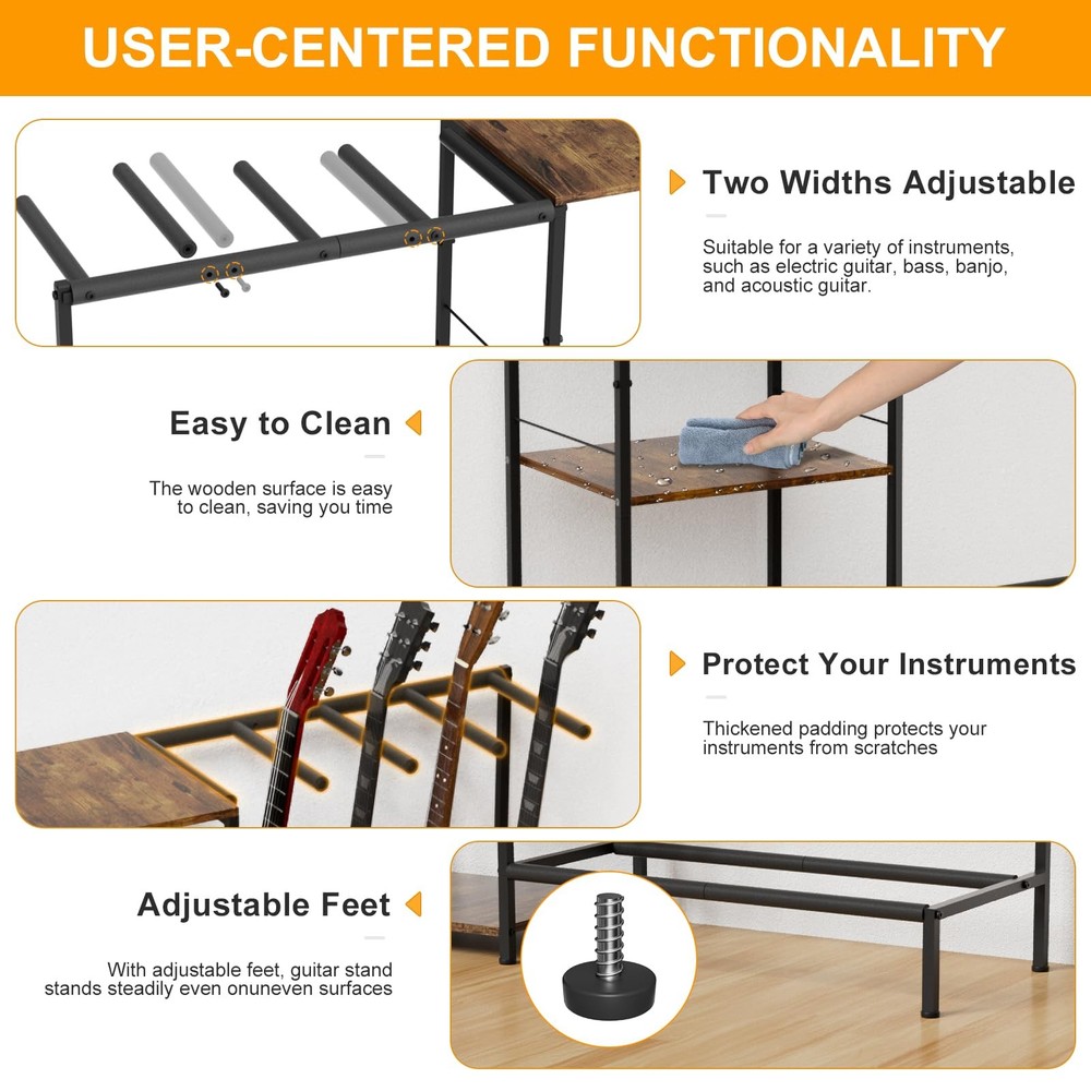 Guitar Stand for 4 Guitars, Adjustable Multiple Guitars Rack with Soft-Padded...