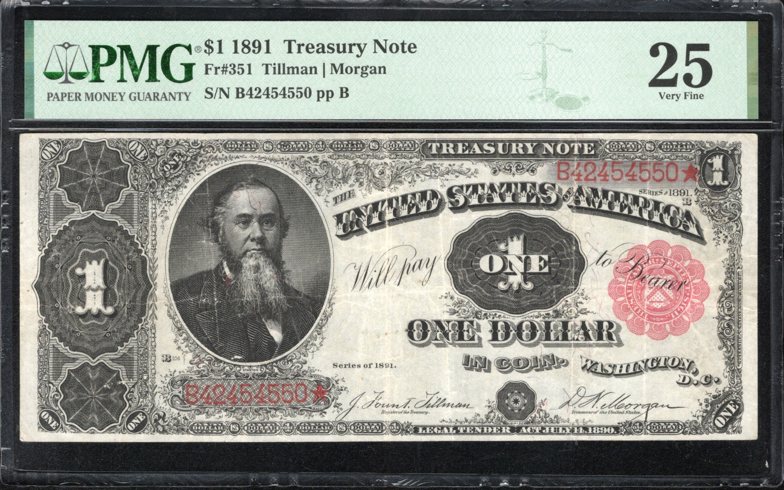 1891 $1 Treasury Note "Stanton" PMG 25 Fr 351 n54550