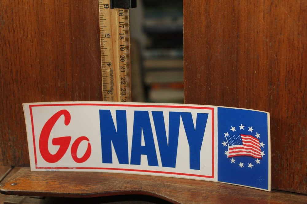 Vintage Bumper Sticker Go Navy