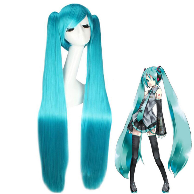 40" Vocaloid Hatsune Miku Anime Costume Cosplay Wigs w/2 Ponytails Straight Hair