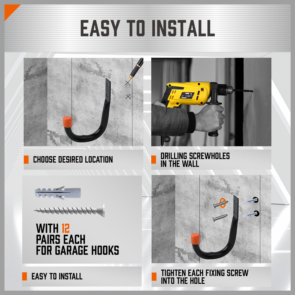 6-Pack Steel Garage Storage Utility Hooks Wall Organizer Tool Hanger H-D Screws