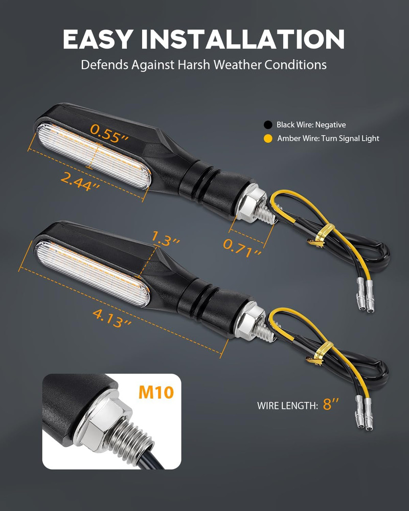 Flowing LED Motorcycle Turn Signals 12V Super Bright Universal Sequential Front