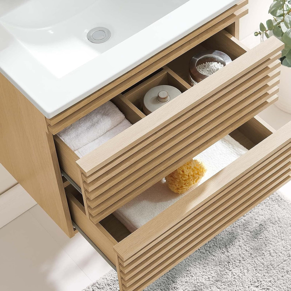 24" Oak White Wall-Mount Bathroom Vanity for Modern Spaces