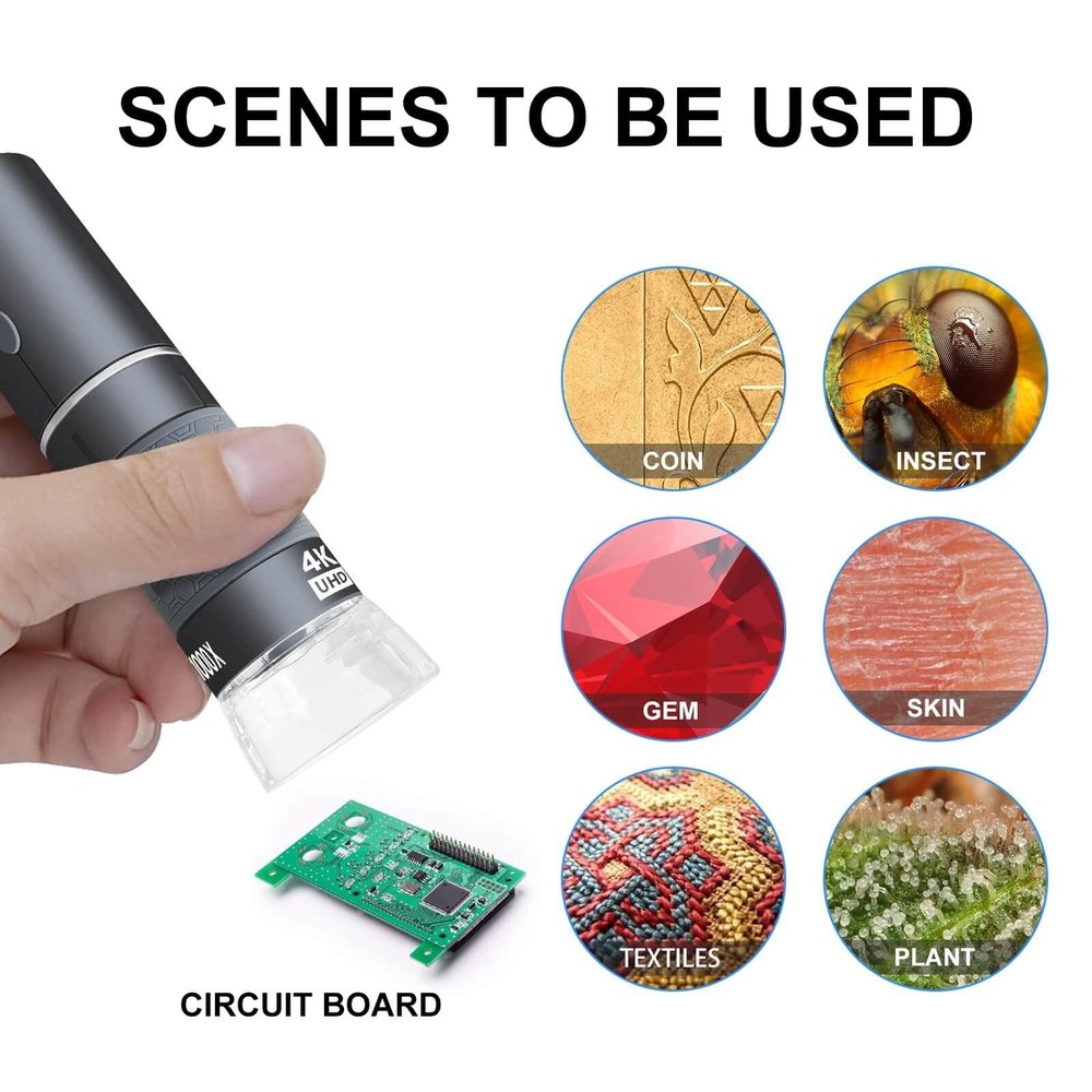 4K WiFi Microscope for iPhone Android PC, 50-1000X USB Digital Microscope Wir...