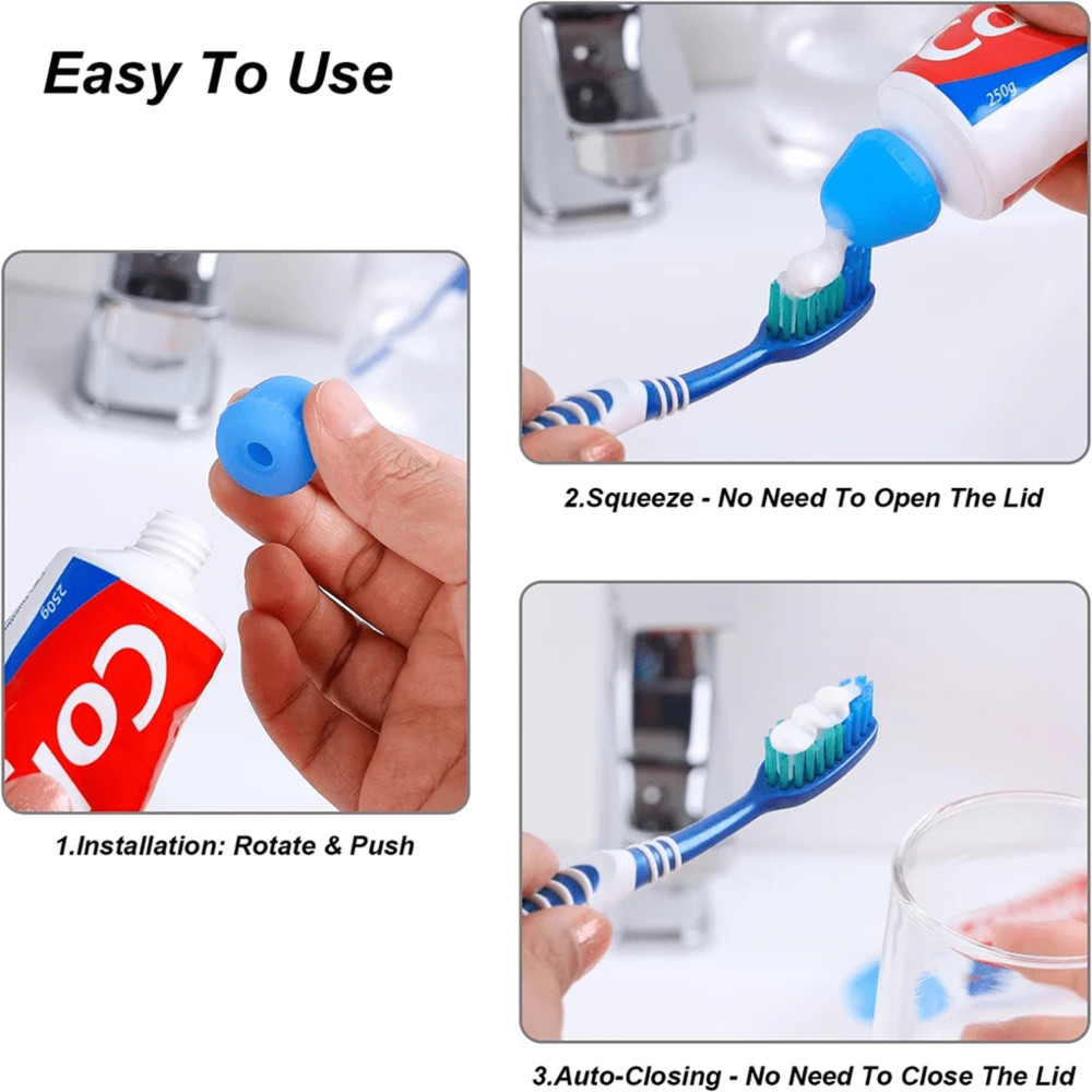 3/6X Silicone Toothpaste Cap Reusable Self Closing Toothpaste Squeezer Dispenser