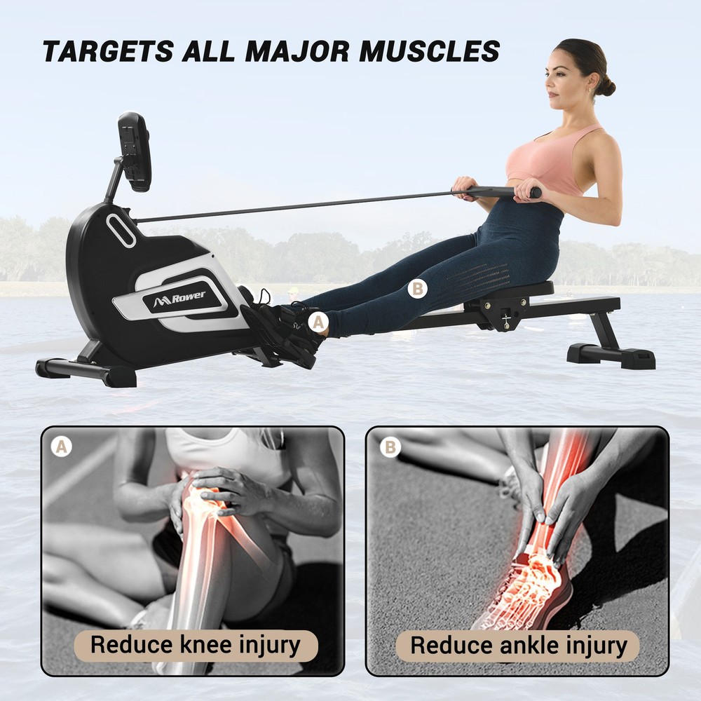 Folding Magnetic Rowing Machine w/ 14 Level Resistance Adjustable Tablet Holder