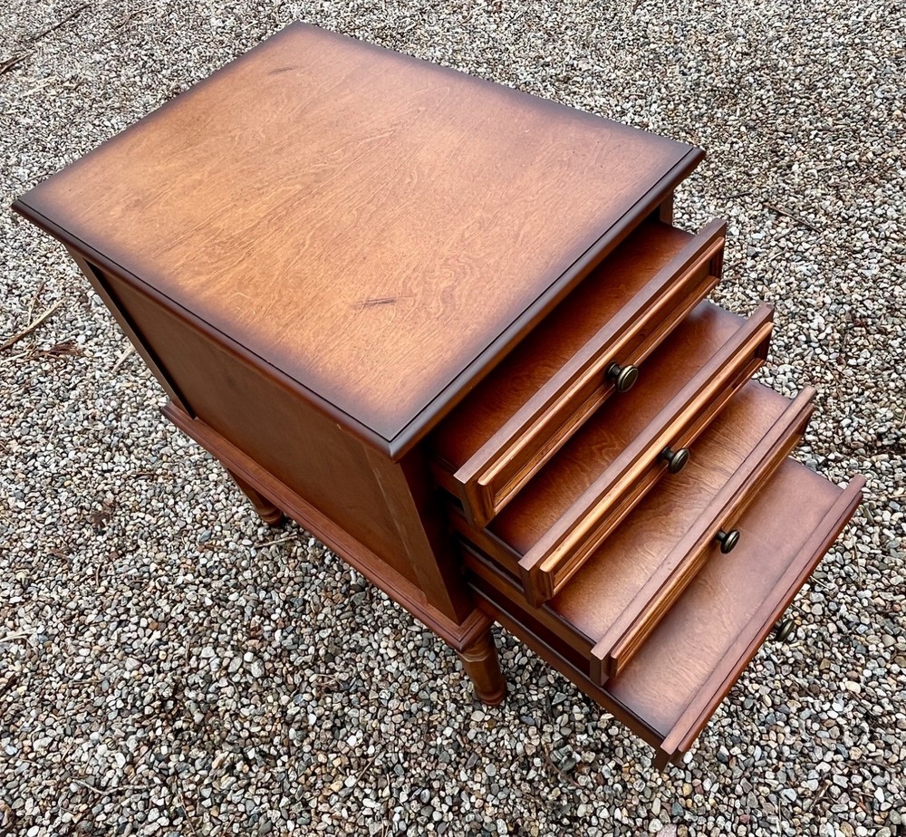 Side Table With Storage Of Four Folding Serving Tray Stands Solid Birchwood