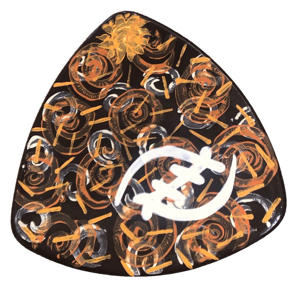 Original Modern Pottery Signed Triangular Tray Platter 10 5/8”T 1.5”T