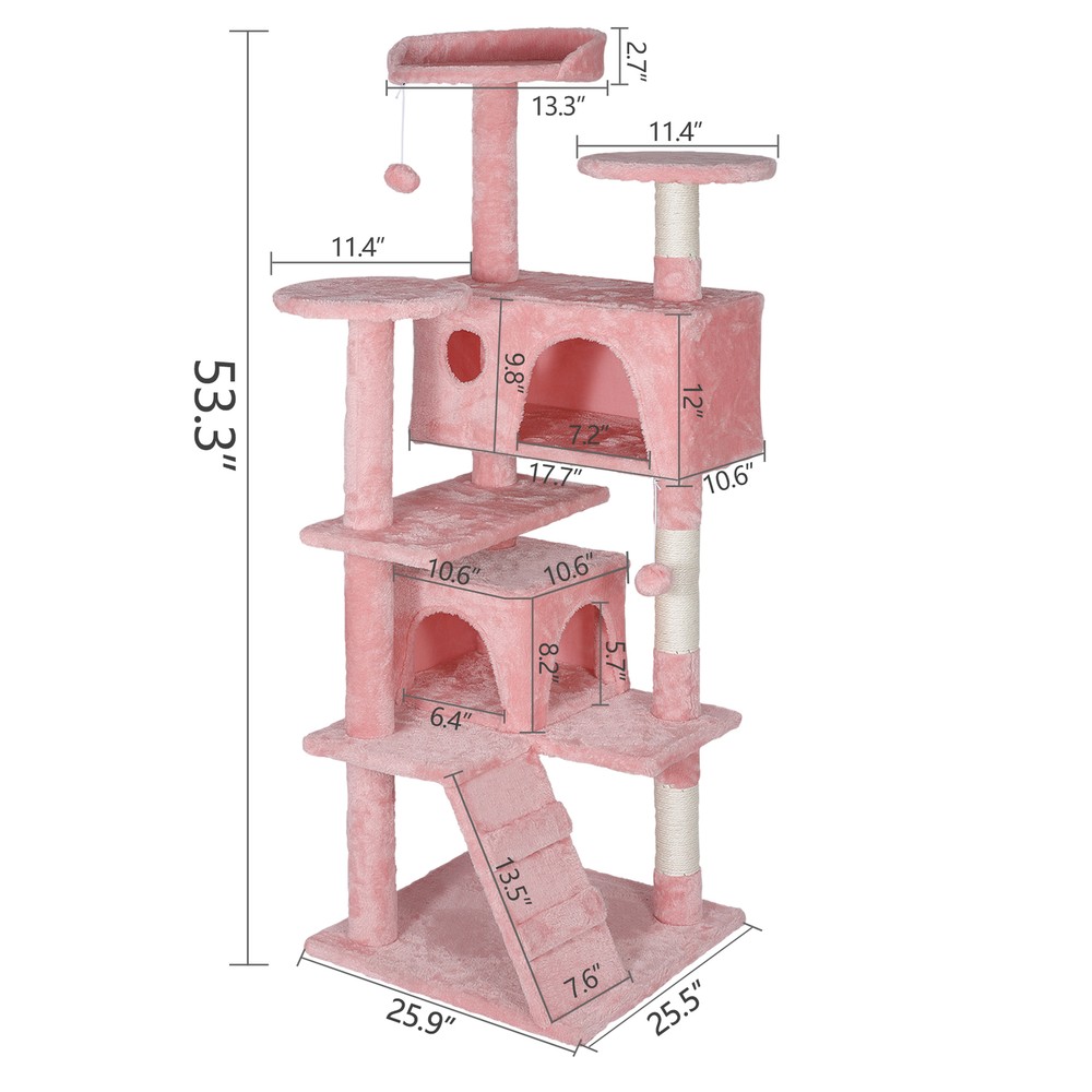 55'' Cat Tree Condo Multi-Level Cat Scratching Post Safety with Danging Ball