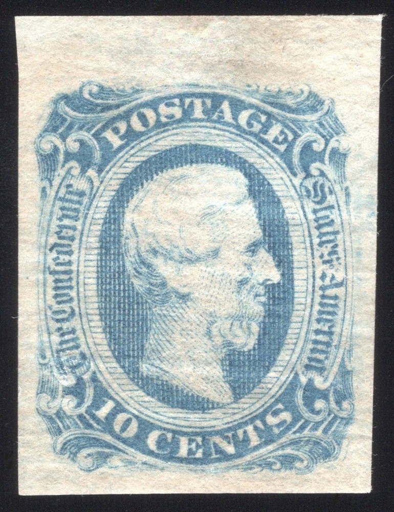 Confederate States, CSA #12 (AD) 10¢ Blue, Top Margin Mint OG, Sound!