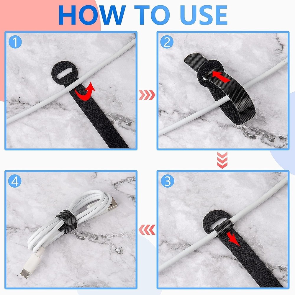 100 x Colourful Reusable Cable Ties, Cable Straps, Adjustable Cable Ties