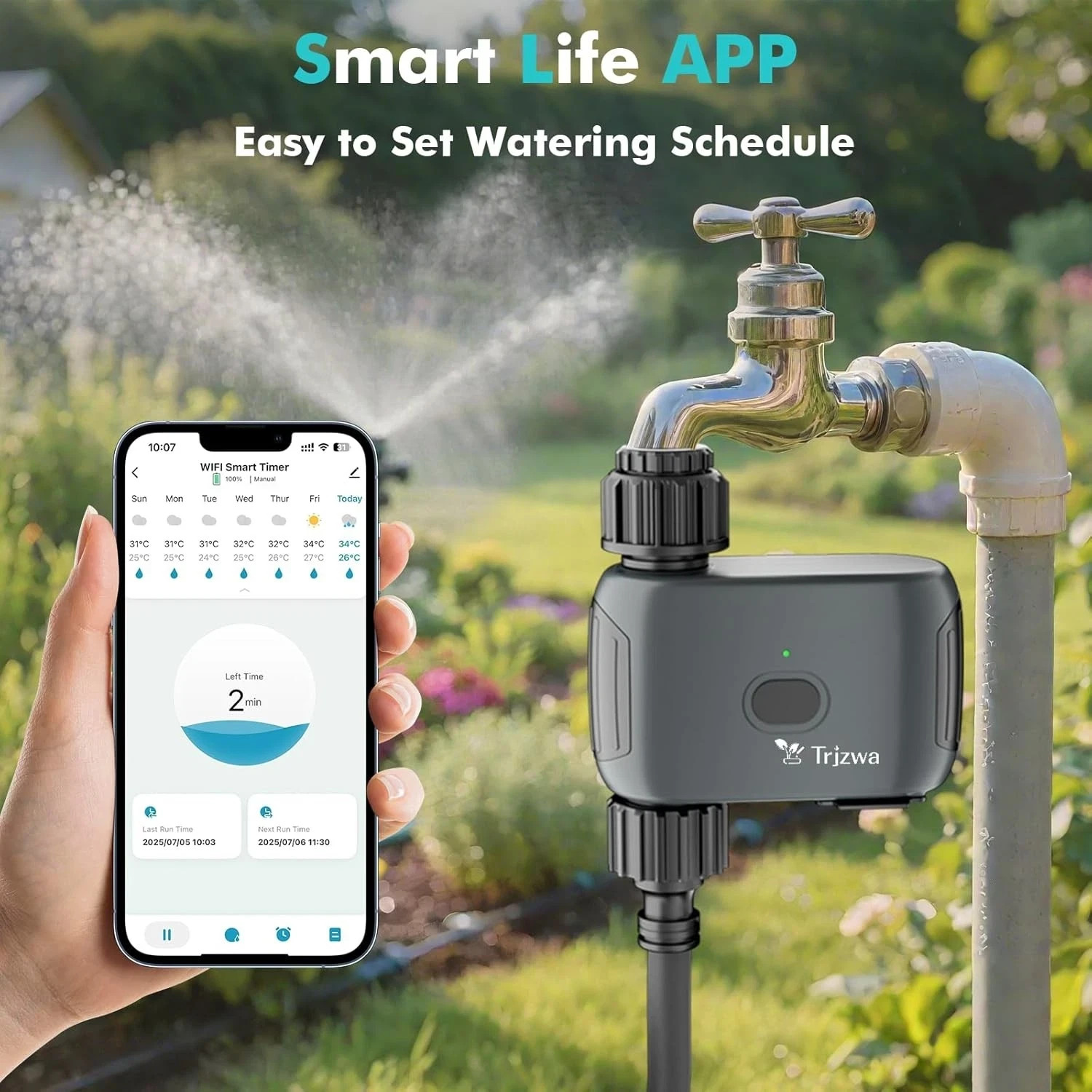 TRJZWA Smart Sprinkler Water Irrigation Timer IP55 For Garden Hose APP Control