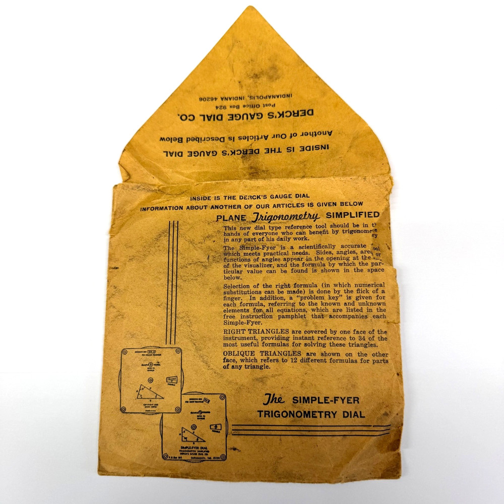 DERCK'S GAUGE DIAL ONLY w Envelope VTG 1943 EUC Decimal Threads Tapers Angles