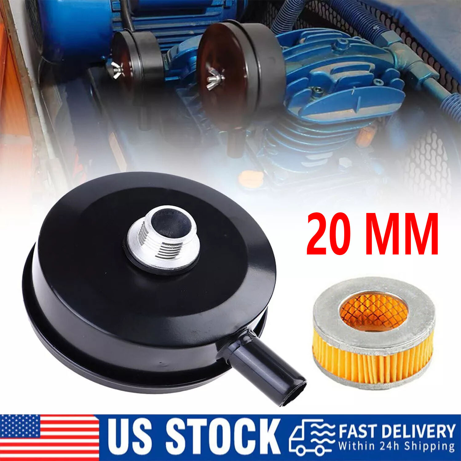 1/2" 20mm Thread Air Compressor Intake Filter Muffler Silencer Black-Metal T5