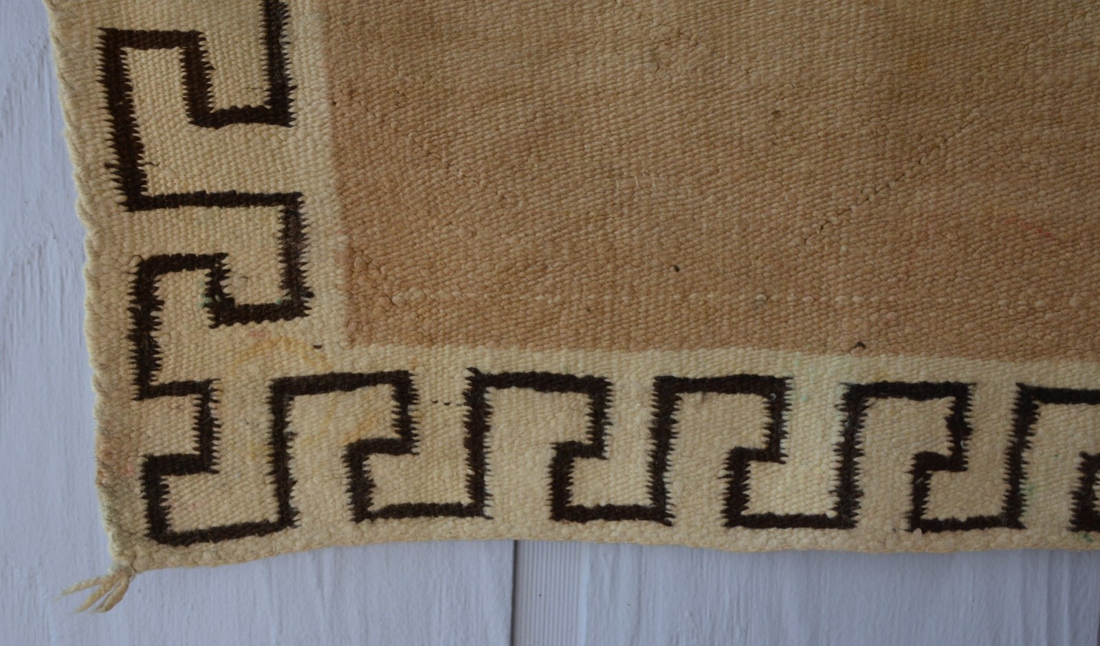 Rare Open Field Navajo Saddle Blanket Rug - Wide Greek Key Border - 28" x 31"