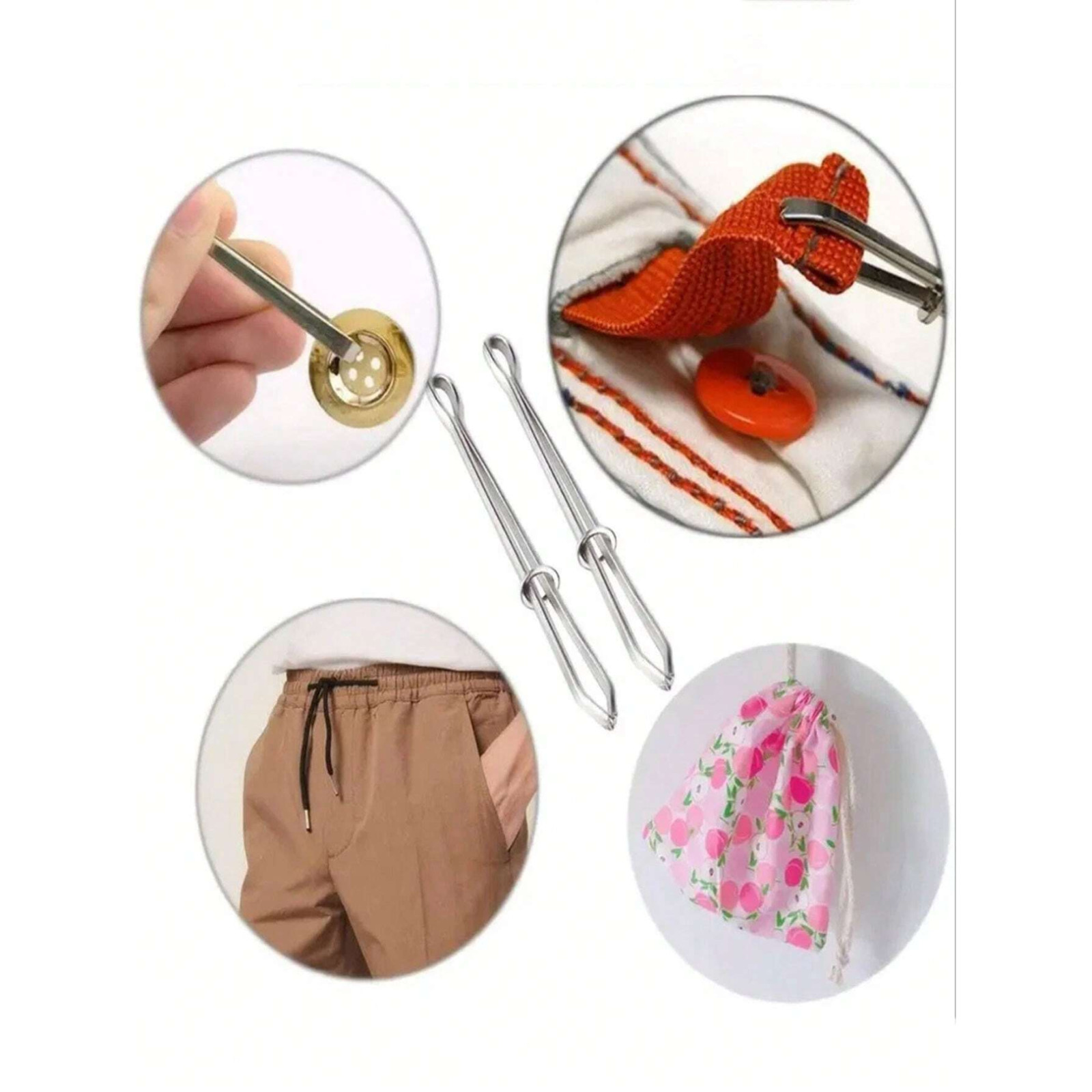 3x Elastic Cord Waistband Threading Tool Stainless Steel Drawstring Threader Set