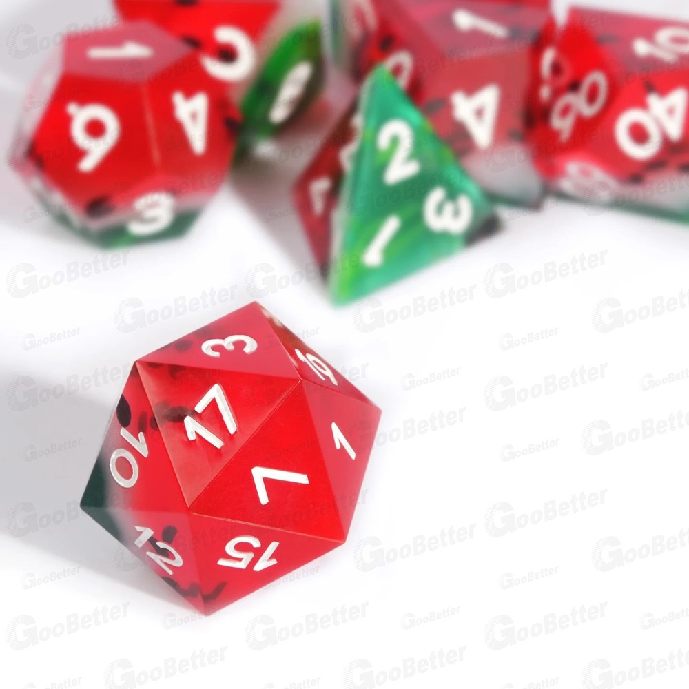 For DND 7 Piece Polyhedral Translucent Layered Watermelon Dice Set With Dice Box