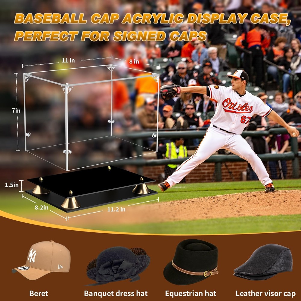 Hat Display Case, Clear Acrylic with Luxury Double-Layer Base | Perfect for