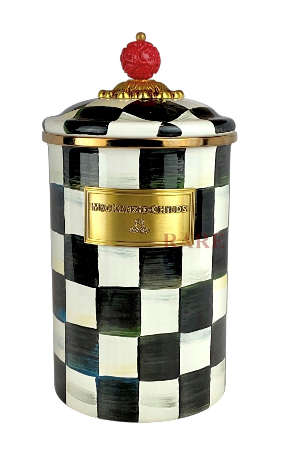 MacKenzie-Childs Courtly Check Enamel Large 9.75" Tall Canister New No Box