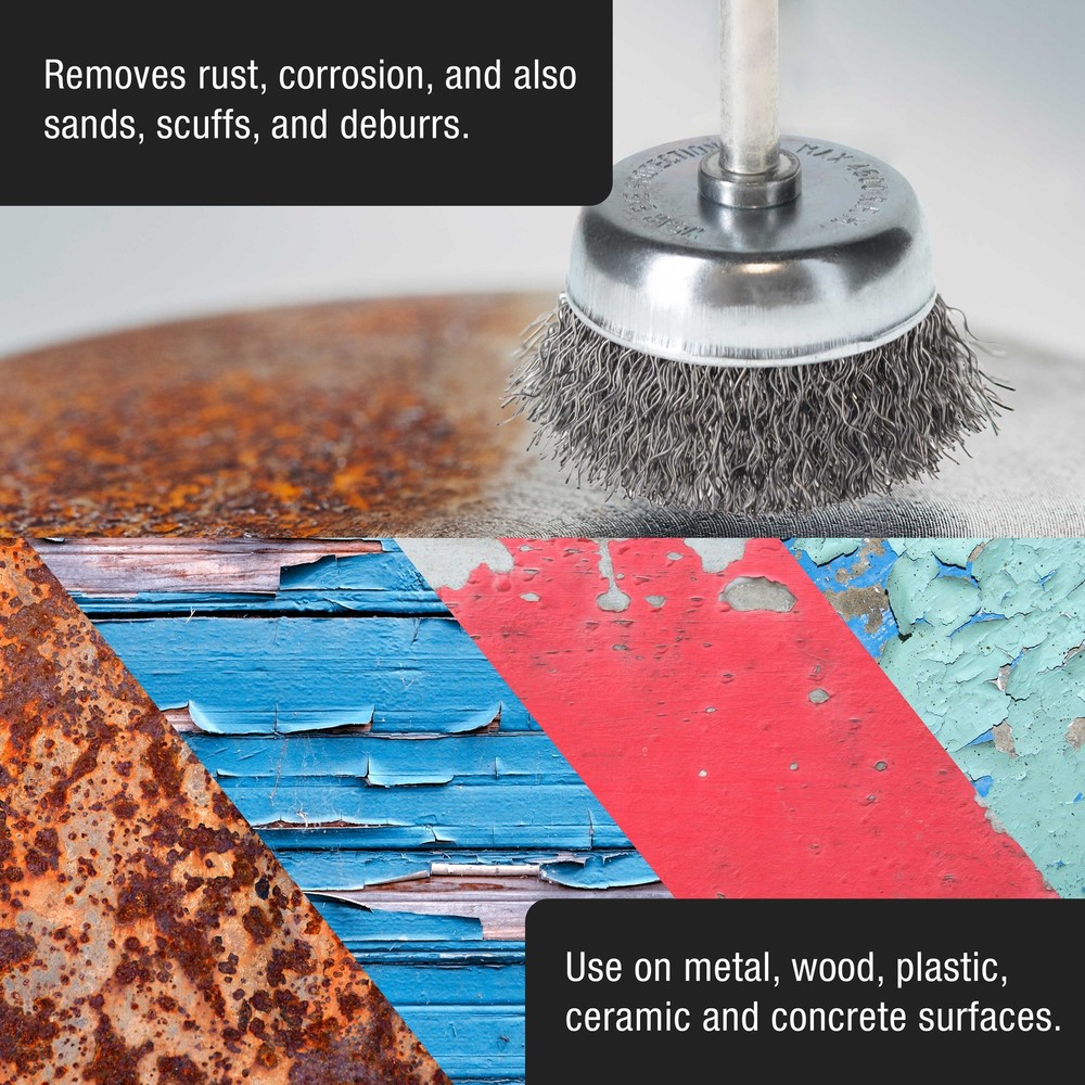 6pc Abrasive Wire Wheel and Cup Brush Set, 1/4" Drill Shank, Grind Remove Rust