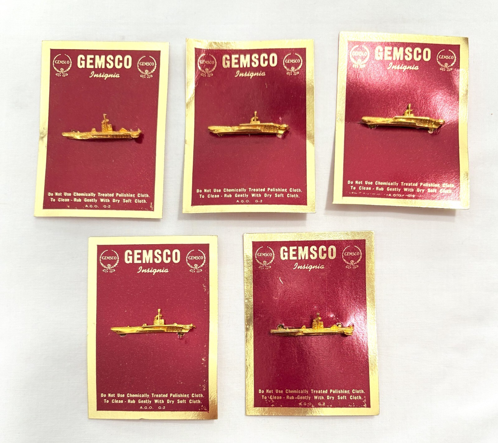 Five Aircraft Carrier Lapel Pins on Original GEMSCO Cards
