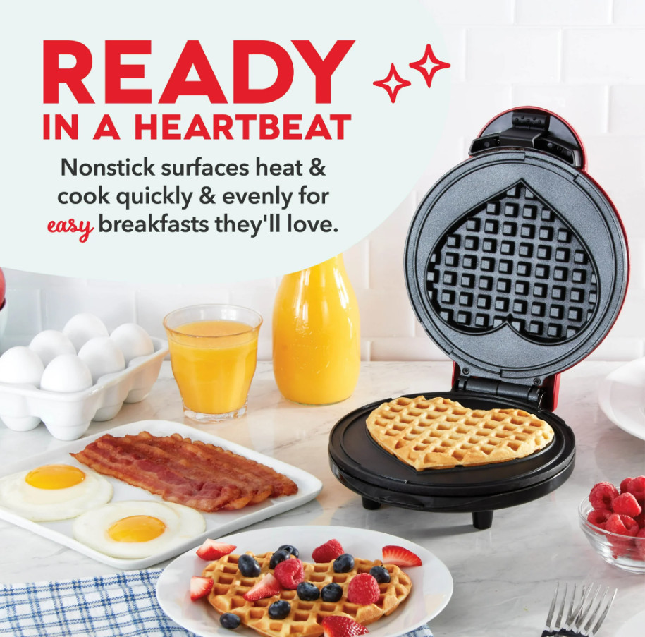 Dash Express Heart Waffle Maker New in Box 8 " Nonstick Surface 1000 Watts
