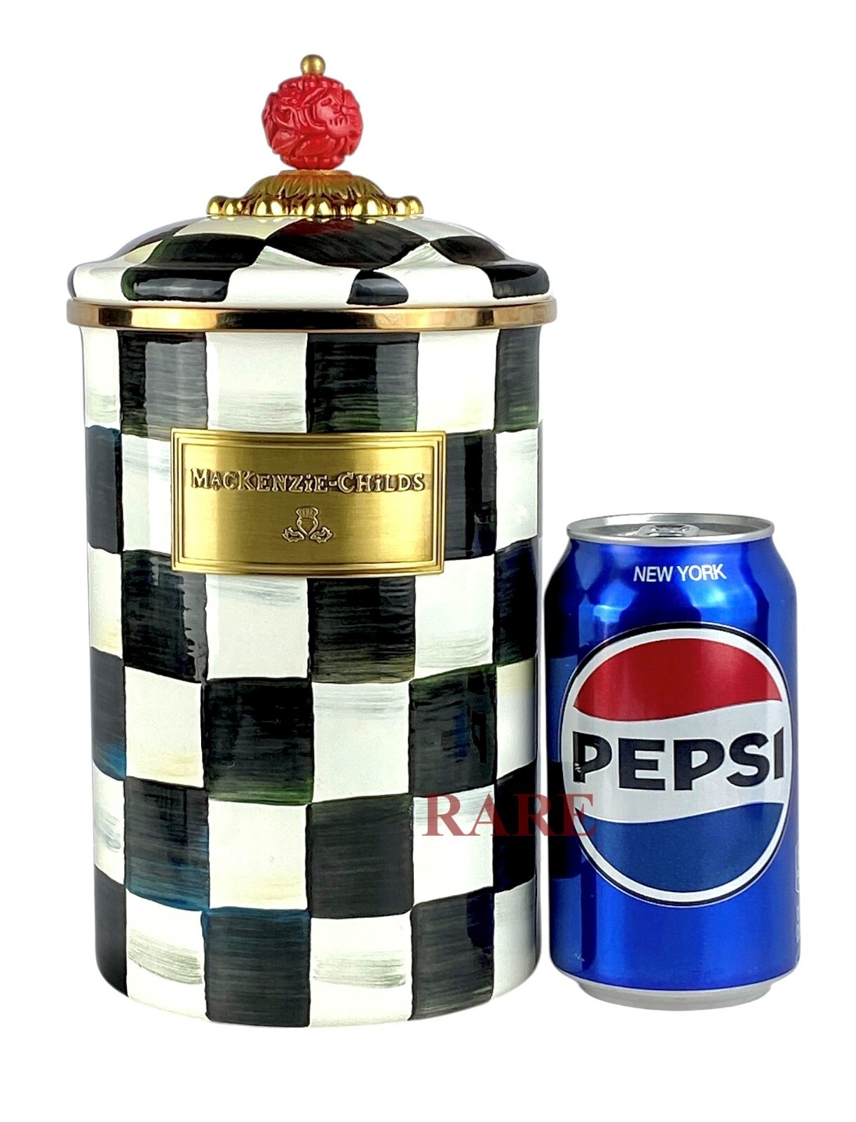 MacKenzie-Childs Courtly Check Enamel Large 9.75" Tall Canister New No Box