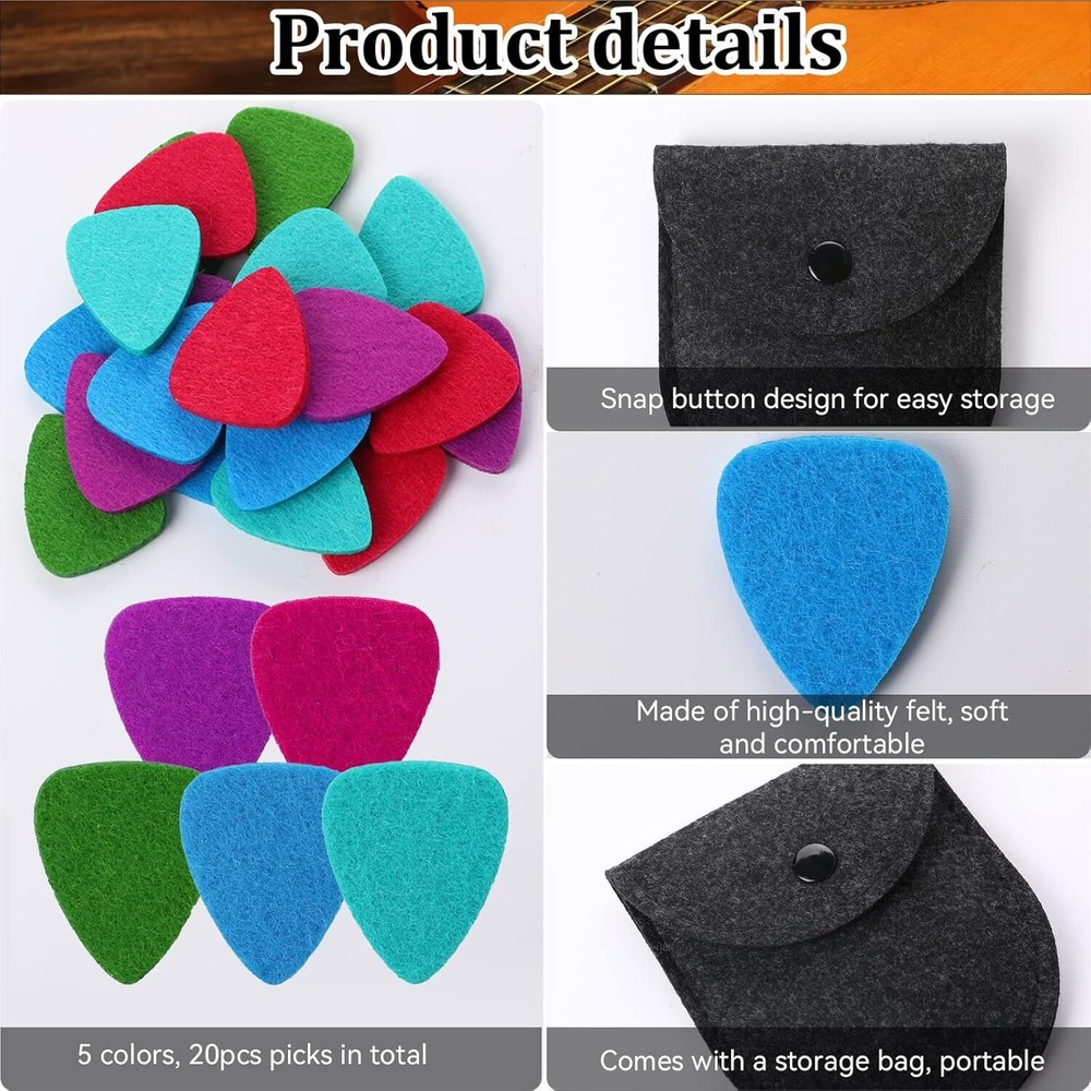 20 Pieces Felt Ukulele Picks Heart Shape Pick with Small, Multicolored
