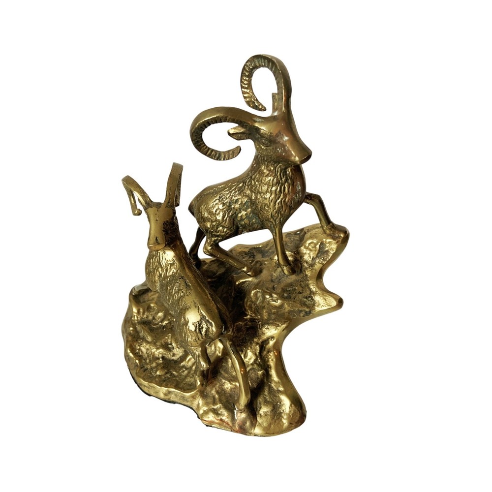 Vintage Mid Century Solid Brass Rams on Hillside Ram Figurine