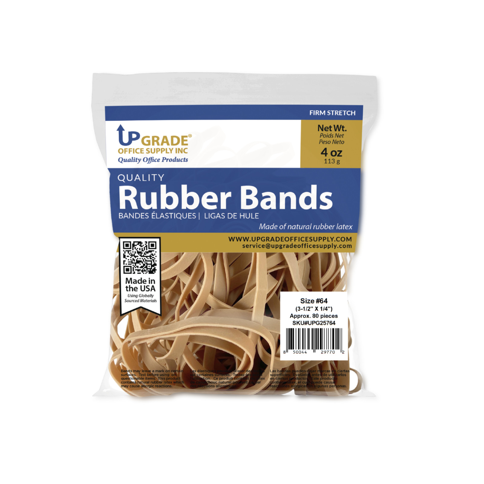 Upgrade Office Supply UPG25764 Rubber Bands Size 64 3-1/2 x 1/4 80 Ct 1/4 lb USA
