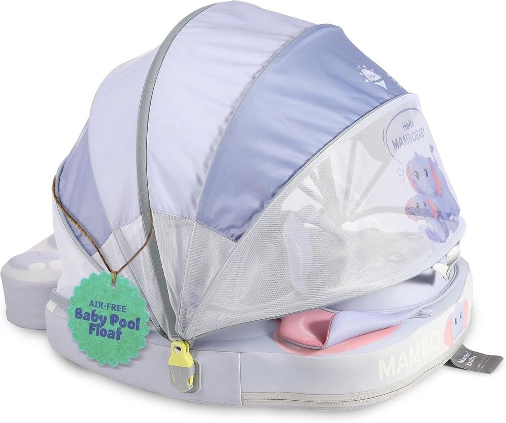 MAMBOBABYFLOAT Explorer Float w/Canopy & Carrier (Elephant Mom, Blue)