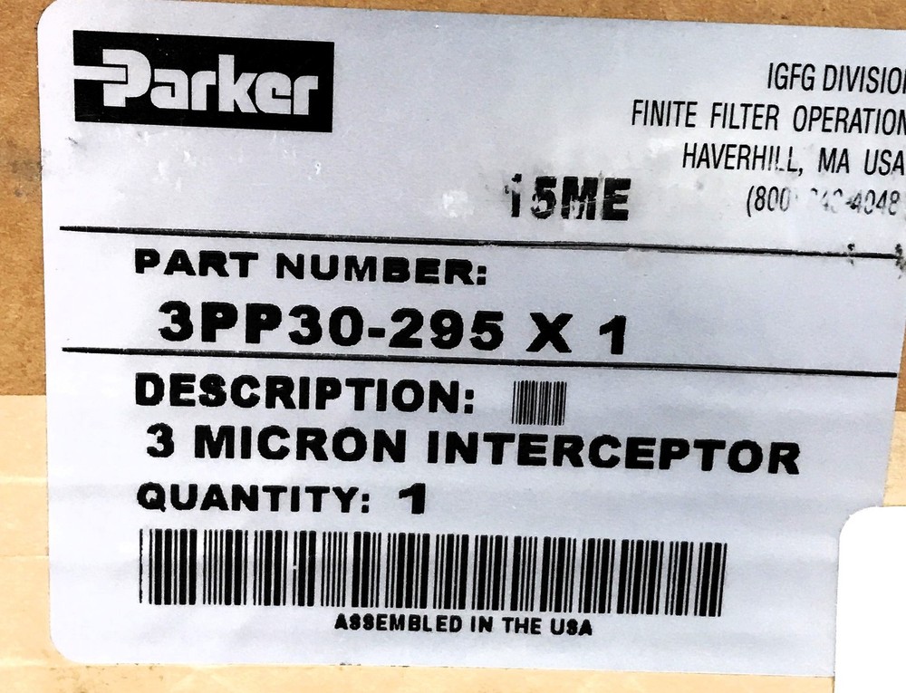 Parker 3 Micron Interceptor 3PP30-295 NOS