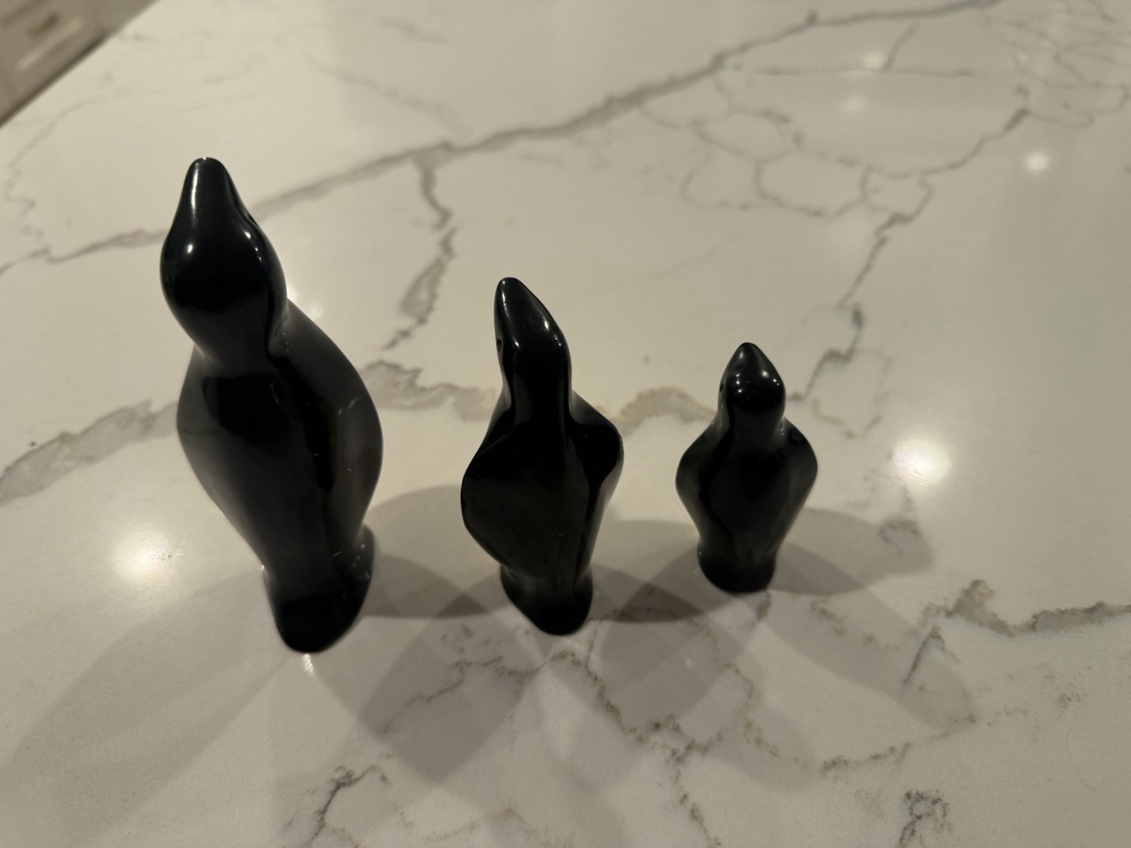 Vintage Brass & Enamel Penguin Figurines Set of 3 Black & Gold Mid Century Style