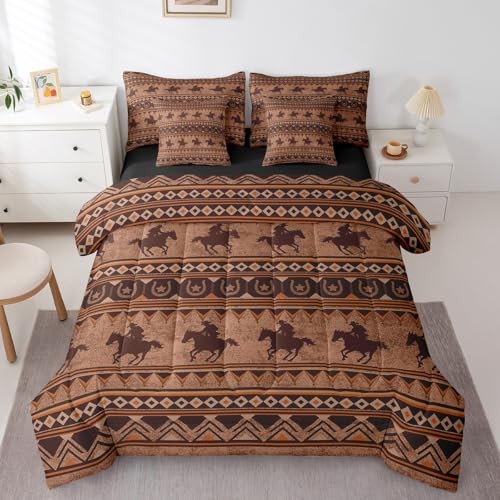 Western Decor Comforter Set with Sheets Size Horse Bed in a Full Rustic Brown