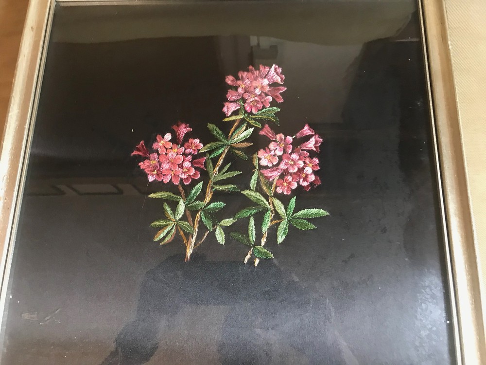 Antique Needlepoint "Floral Scene" - Framed
