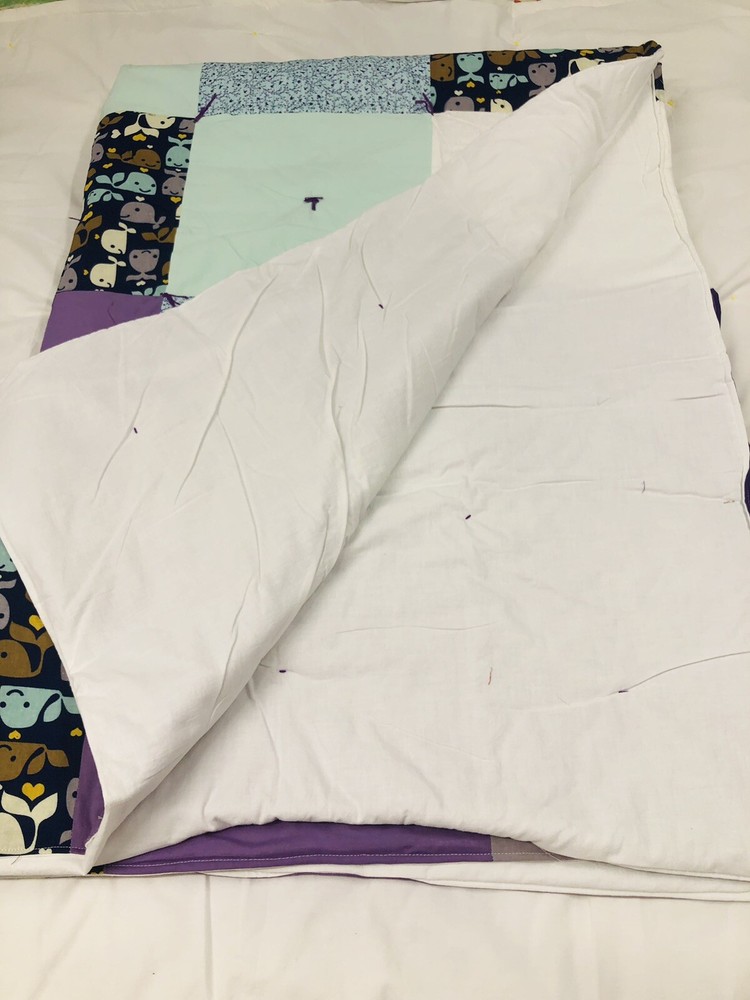 Handcrafted Quilt Patchwork Whale Purple Black Blue Patchwork