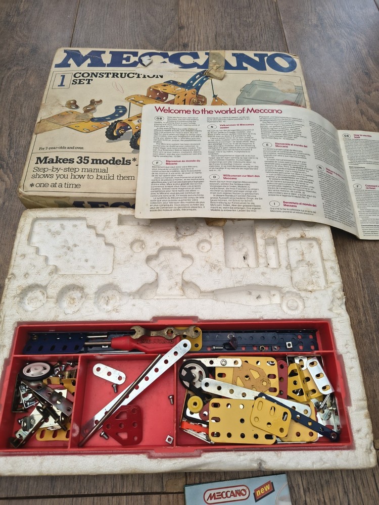 Vintage Meccano Construction Set 1 Boxed with Extras