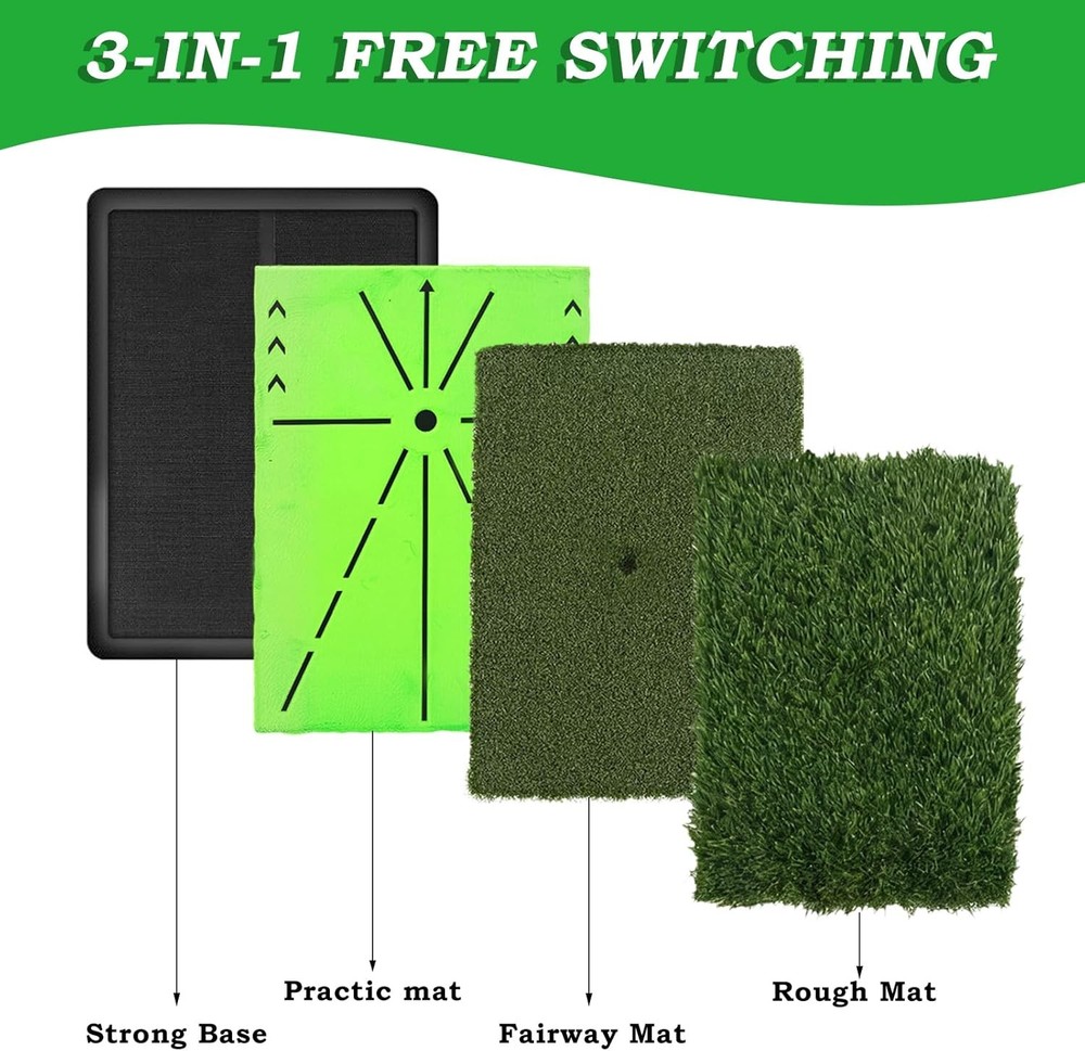3 Pack Replaceable Golf Hitting Mats, Golf Practice Swing Mat with Non-Slip Heav