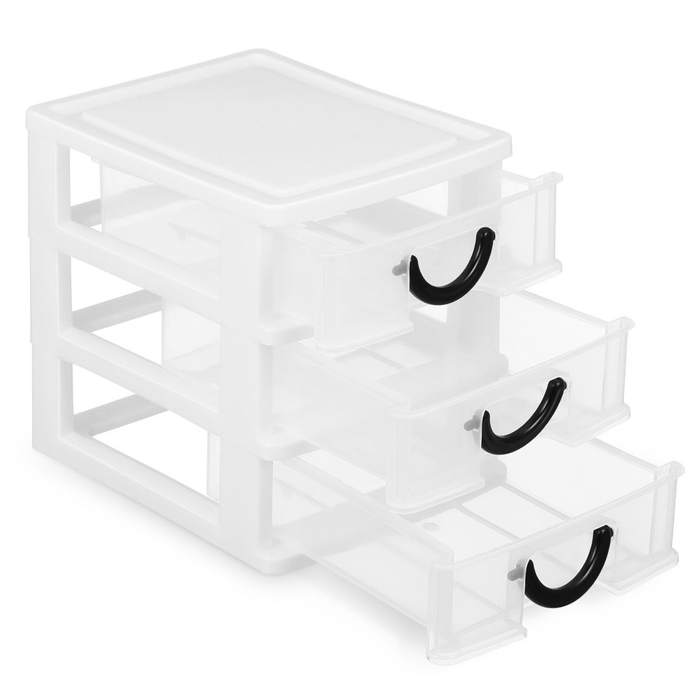 Small Drawer Organizer 3-Drawer Desktop Organizer Plastic Stackable Storage D...