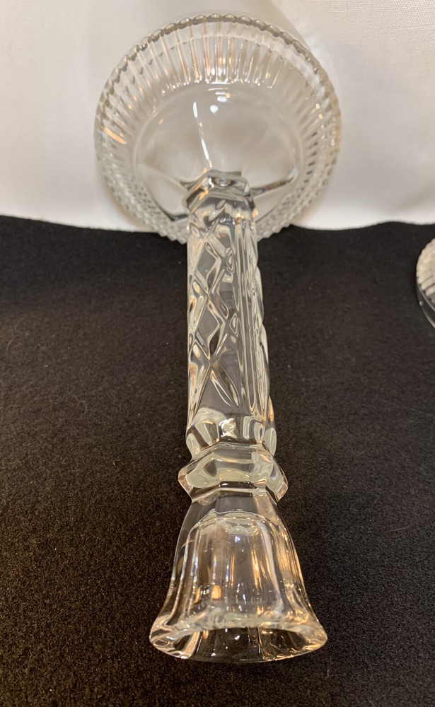 Crystal Candlesticks Set of 2 Candle Holders X Pattern on Stem