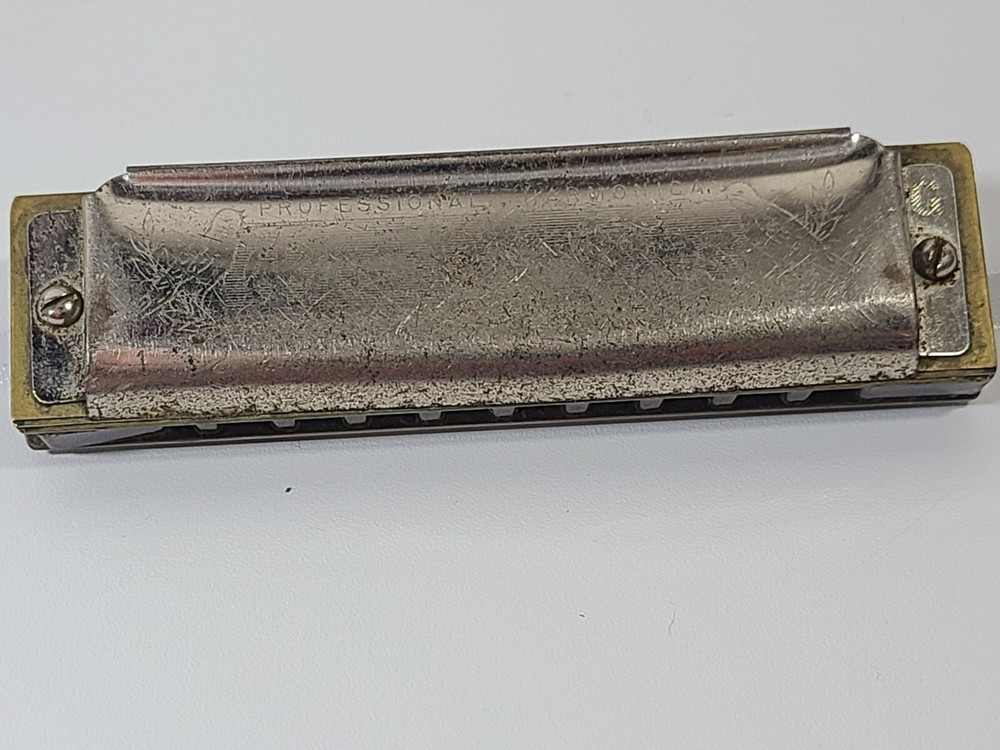 M Hohner Professional Harmonica Silver Bronze Solid Rectangular USA Made Vintage