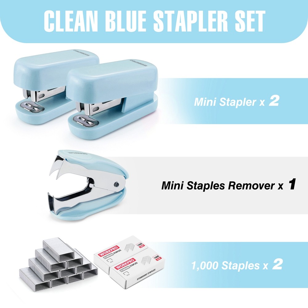 WORKPRO Mini Stapler Staple Remover Set for Desk Office With 2000PC 26/6 Staples