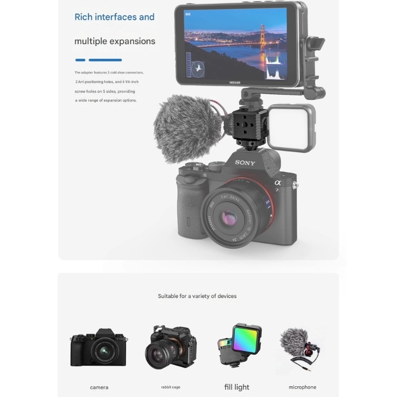 DSLR Camera Cold Shoe Adapter With Multiple Device Attachment Point