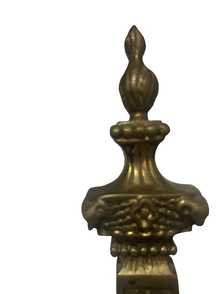 Solid Brass Antique Andirons, About 16" tall; highly ornate