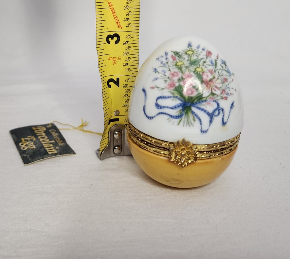 Vintage Handpainted Porcelain Egg Trinket- Hinged