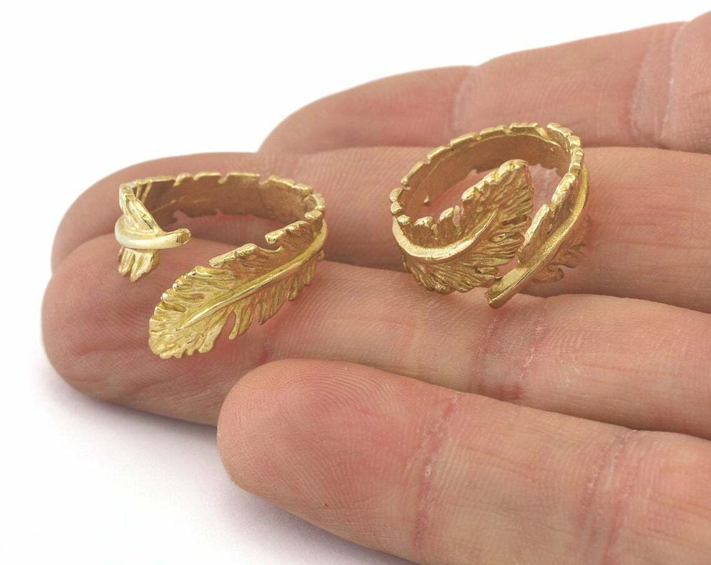 Feather Ring Adjustable Ring Raw Brass (16mm 5US inner size - Adjustable ) 2298